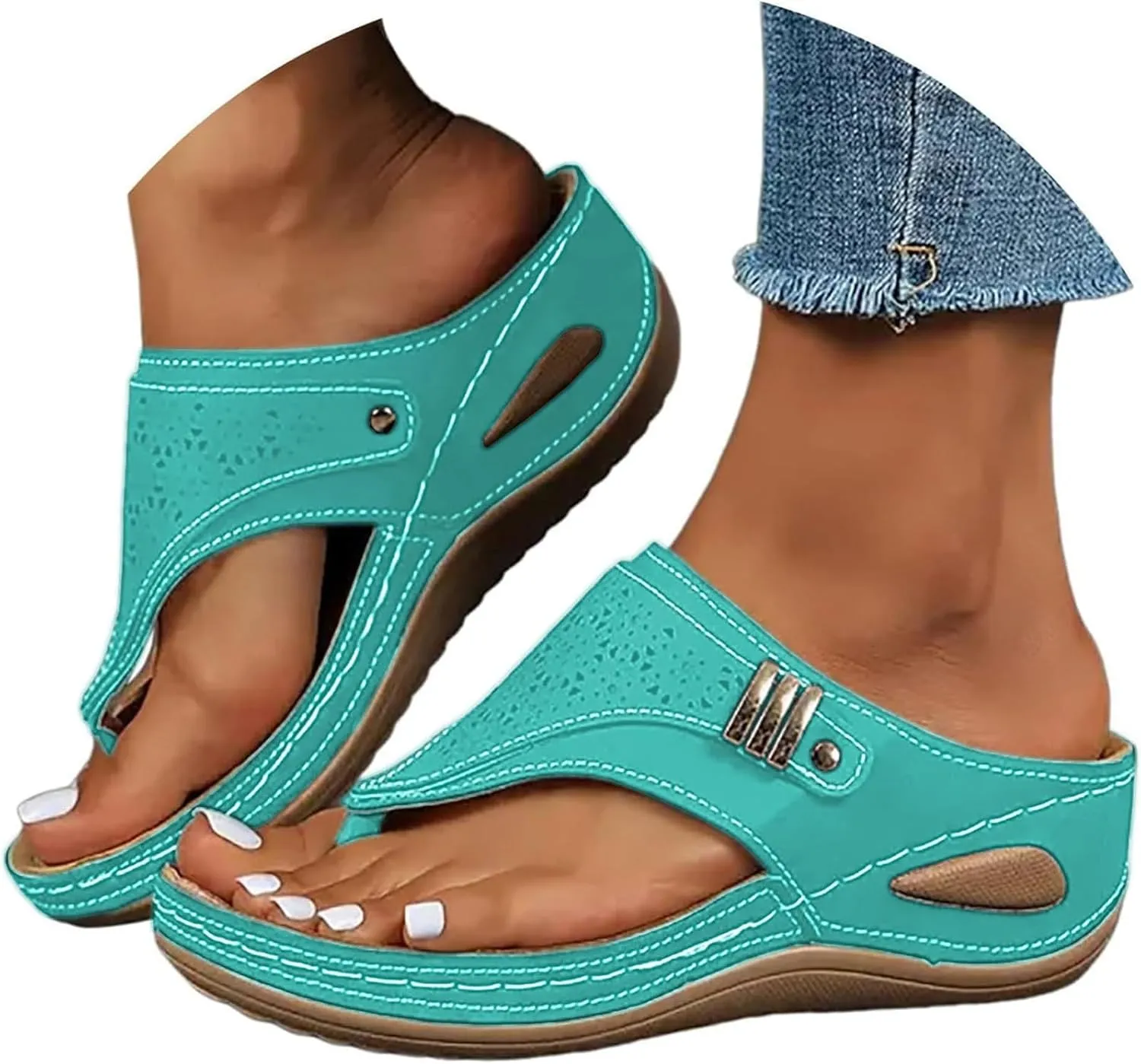 Orthopedic Wedge Sandals for Women 2025 Dressy Summer,Comfortable Casual Flats Flip Flops Ladies Outdoor Slides Slippers Arch Support Slip-on Beach Boho Platform Walking Shoes