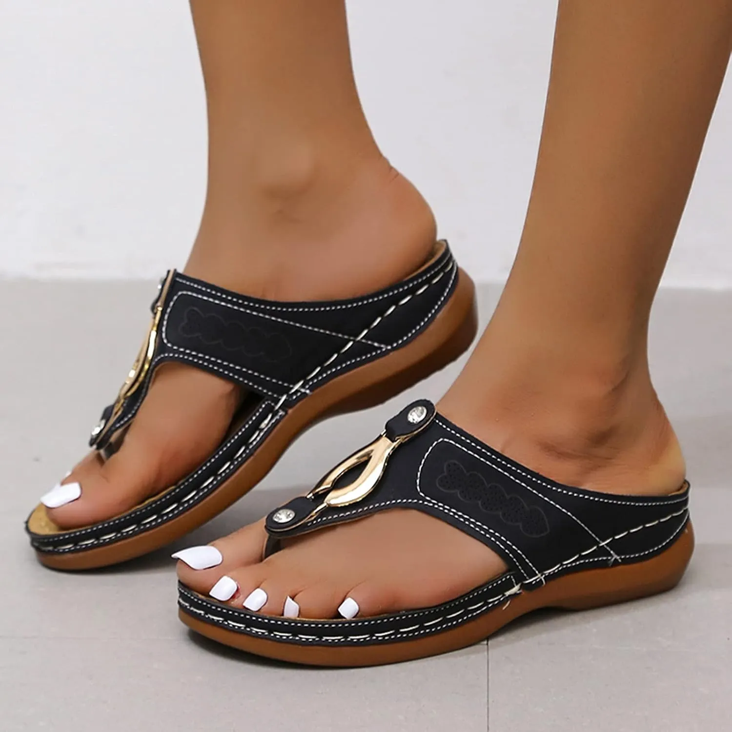 Orthotic Sandals for Women 2025 Slippers Orthopedic Womens Fashion Orthotic Flip Flops Yoga Mat Slides Comfort Plantar Fasciitis Arch Support Slip on Flat Sandals Ladies Soft Cushion