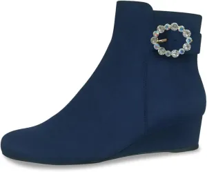 Pazzion Women Elegant Rhinestone Brooch Low Wedge Heel Ankle Boots Side Zipper Closed Toe Booties Fashion Dating Dress Shoes Size 4-16 US