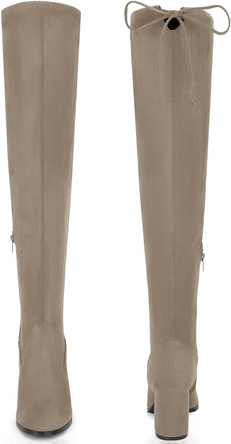 Perphy Round Toe Chunky Heel Over the Knee Boots for Women