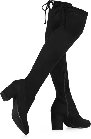 Perphy Round Toe Chunky Heel Over the Knee Boots for Women