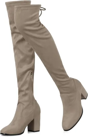 Perphy Round Toe Chunky Heel Over the Knee Boots for Women
