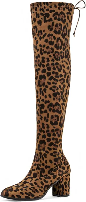 Perphy Round Toe Chunky Heel Over the Knee Boots for Women