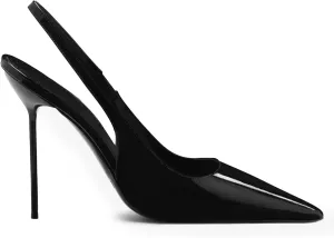 Pointed Closed Toe Slingback High Heels for Women Stilettos Stretch Slip-on Pumps Patent Leather Elegant Party Dressy Shoes, Size 6-11