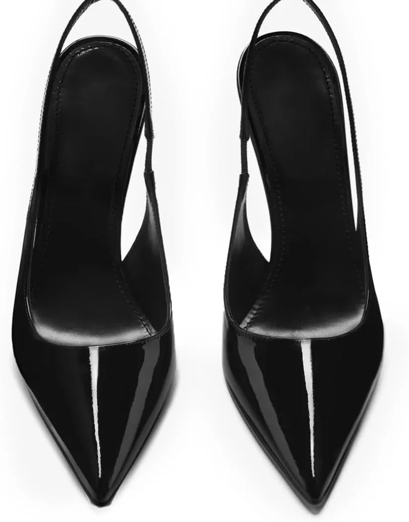 Pointed Closed Toe Slingback High Heels for Women Stilettos Stretch Slip-on Pumps Patent Leather Elegant Party Dressy Shoes, Size 6-11