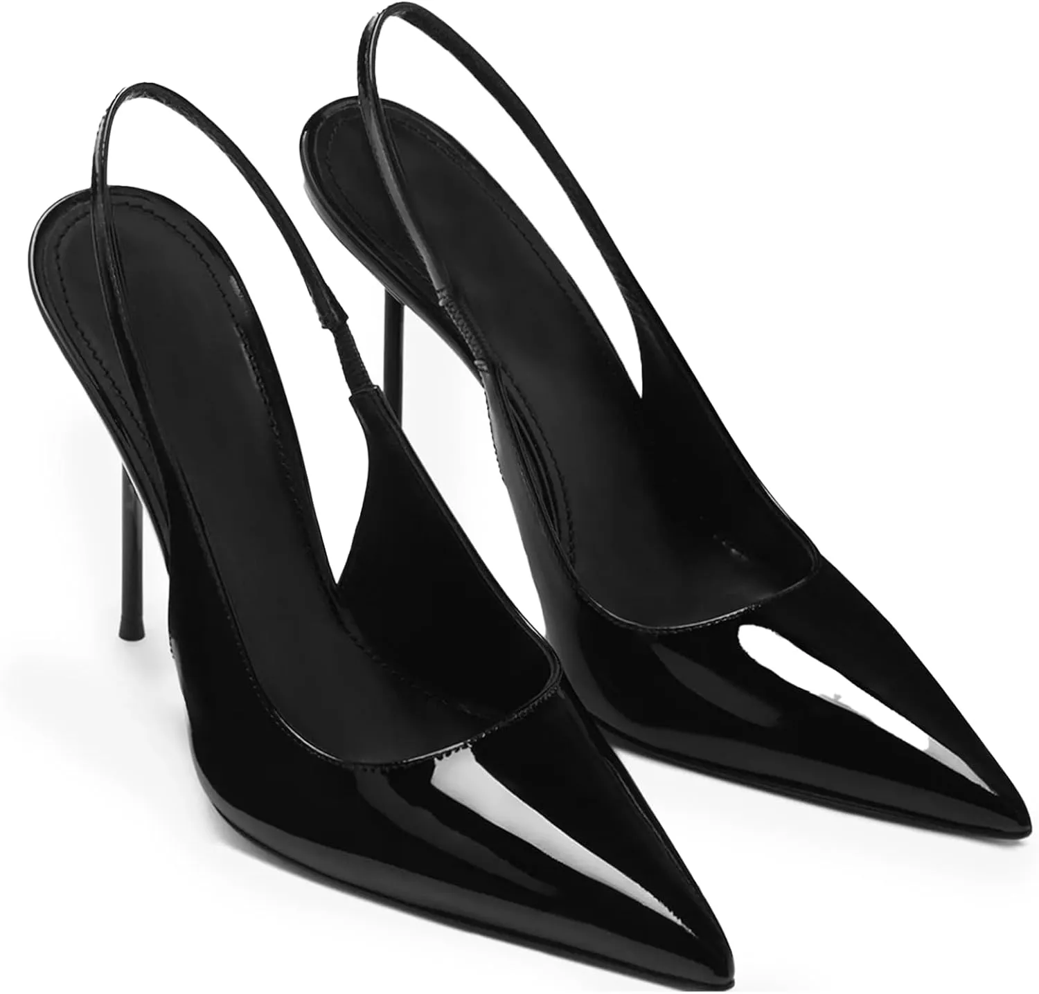 Pointed Closed Toe Slingback High Heels for Women Stilettos Stretch Slip-on Pumps Patent Leather Elegant Party Dressy Shoes, Size 6-11