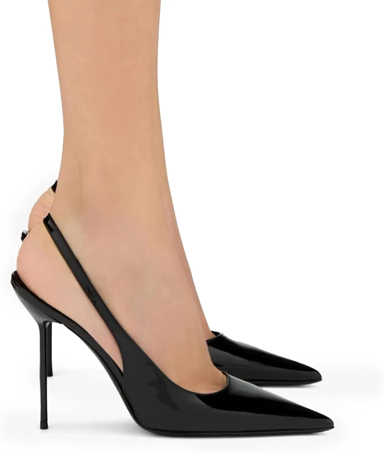 Pointed Closed Toe Slingback High Heels for Women Stilettos Stretch Slip-on Pumps Patent Leather Elegant Party Dressy Shoes, Size 6-11