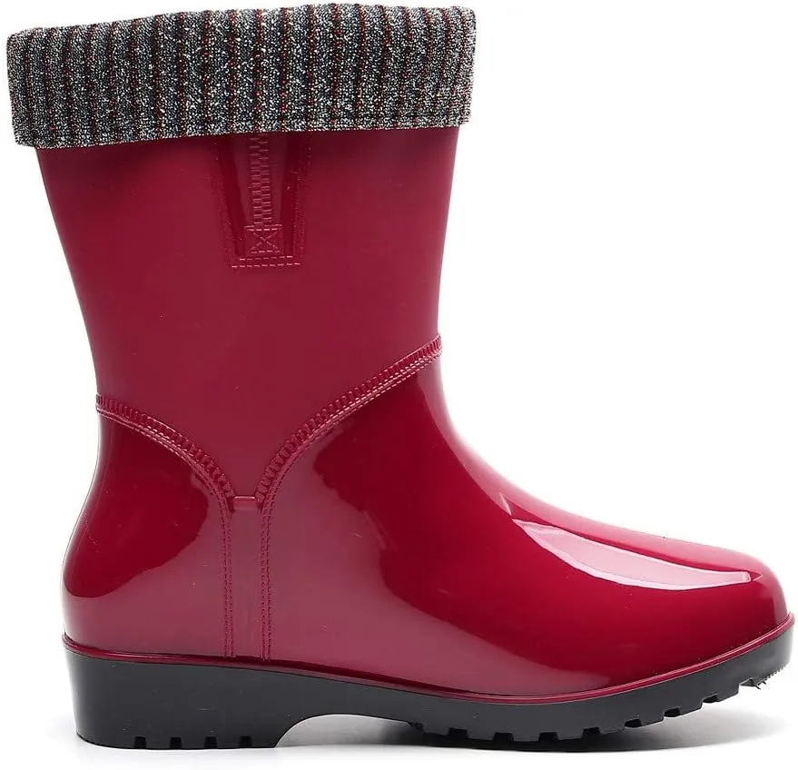 Punk Style Mid Warm Snow Boots Women's Rain Boots Outdoor Water Shoes Short Fuzzy Rain Boots