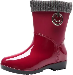 Punk Style Mid Warm Snow Boots Women's Rain Boots Outdoor Water Shoes Short Fuzzy Rain Boots