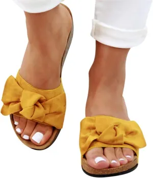 Sandals for Women Platform,Bow Slip-on Flip Flops Summer Slippers Flat Bottom with Bowknot Casual Open Toe Shoes