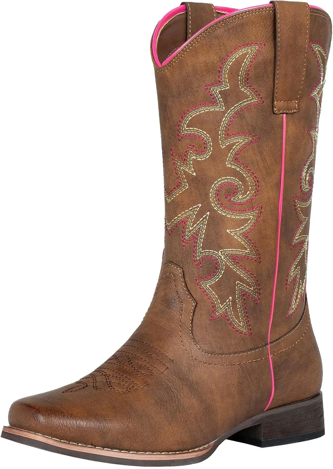 SheSole Women's Cowboy Boots Square Toe Western Cowgirl Mid Wide Calf Embroidered Boots Brown