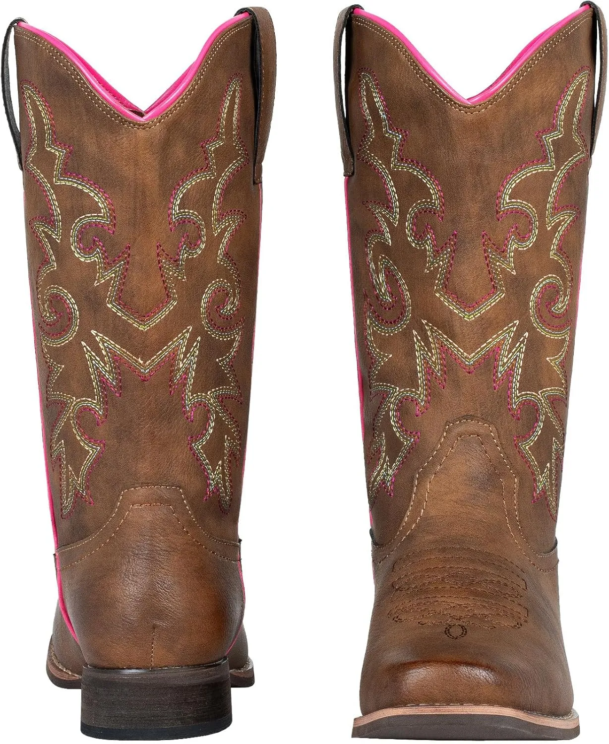 SheSole Women's Cowboy Boots Square Toe Western Cowgirl Mid Wide Calf Embroidered Boots Brown