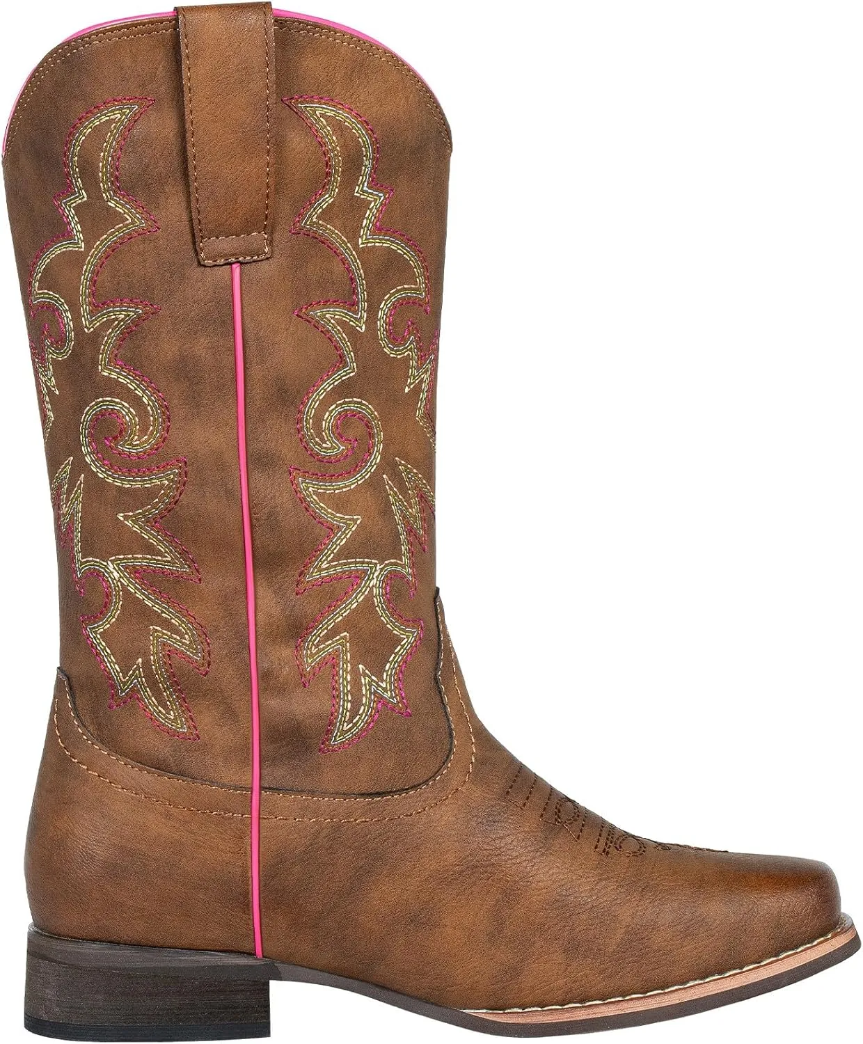 SheSole Women's Cowboy Boots Square Toe Western Cowgirl Mid Wide Calf Embroidered Boots Brown