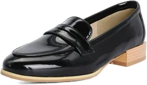 Shinelly Women Patent Leather Loafers Chunky Low Heel Pumps
