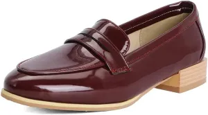 Shinelly Women Patent Leather Loafers Chunky Low Heel Pumps