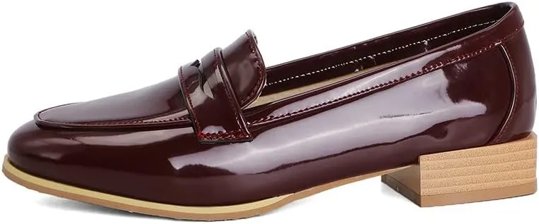 Shinelly Women Patent Leather Loafers Chunky Low Heel Pumps