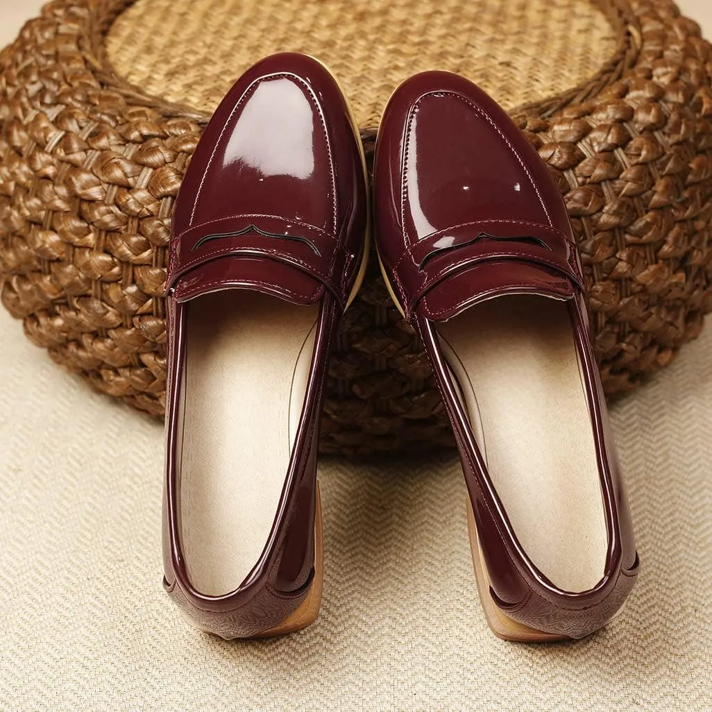 Shinelly Women Patent Leather Loafers Chunky Low Heel Pumps
