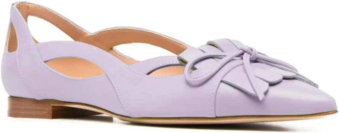 SHODENSE Women Flats Shoes Bow Pointed Closed Toe Ballet Flats Comfy Slip On Tassel Flats Cutout Suede Wingtip 4-11 M US
