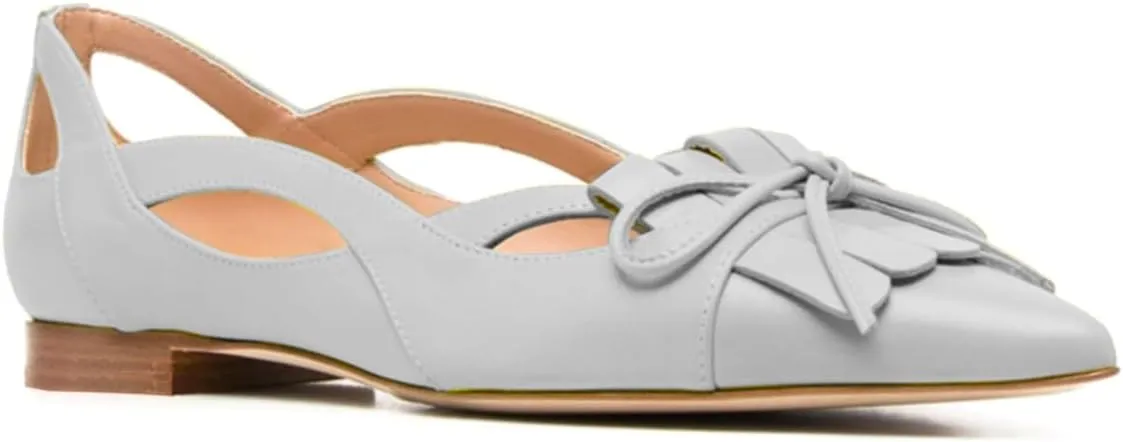 SHODENSE Women Flats Shoes Bow Pointed Closed Toe Ballet Flats Comfy Slip On Tassel Flats Cutout Suede Wingtip 4-11 M US