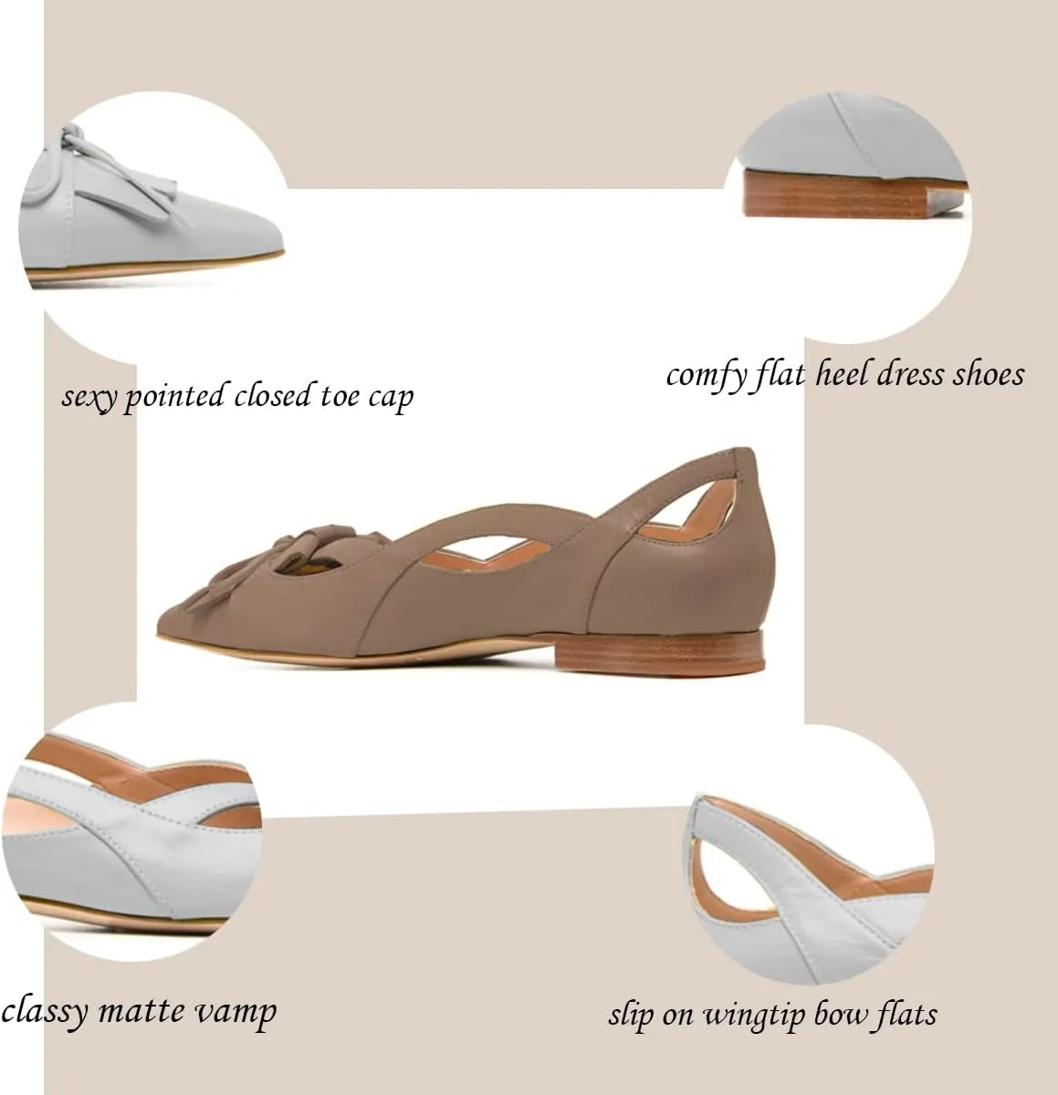 SHODENSE Women Flats Shoes Bow Pointed Closed Toe Ballet Flats Comfy Slip On Tassel Flats Cutout Suede Wingtip 4-11 M US