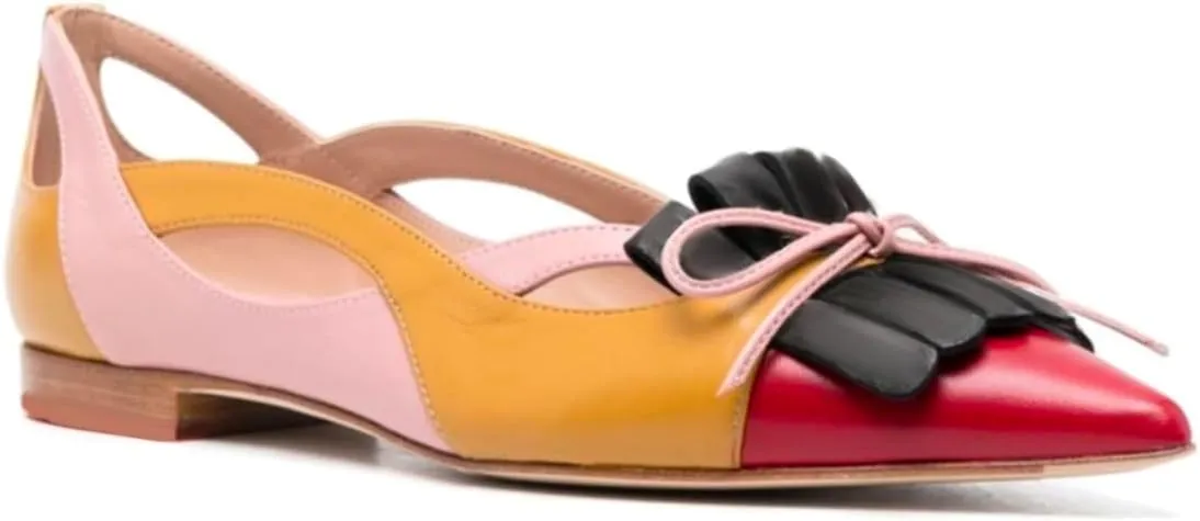 SHODENSE Women Flats Shoes Bow Pointed Closed Toe Ballet Flats Comfy Slip On Tassel Flats Cutout Suede Wingtip 4-11 M US