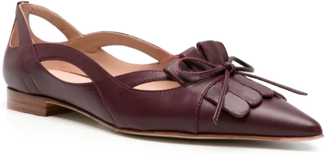 SHODENSE Women Flats Shoes Bow Pointed Closed Toe Ballet Flats Comfy Slip On Tassel Flats Cutout Suede Wingtip 4-11 M US