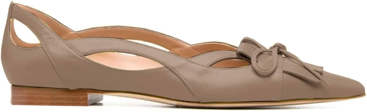 SHODENSE Women Flats Shoes Bow Pointed Closed Toe Ballet Flats Comfy Slip On Tassel Flats Cutout Suede Wingtip 4-11 M US