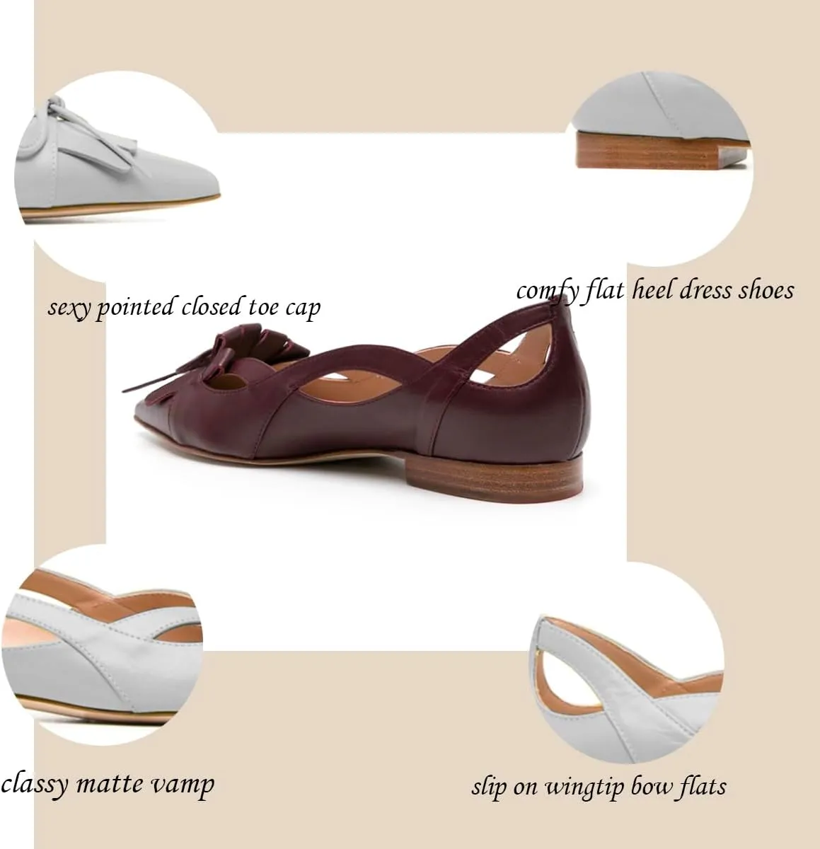 SHODENSE Women Flats Shoes Bow Pointed Closed Toe Ballet Flats Comfy Slip On Tassel Flats Cutout Suede Wingtip 4-11 M US