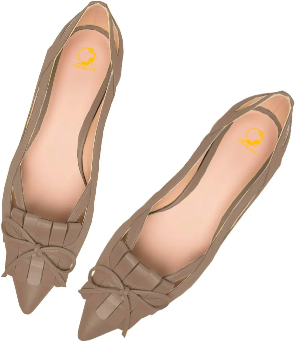 SHODENSE Women Flats Shoes Bow Pointed Closed Toe Ballet Flats Comfy Slip On Tassel Flats Cutout Suede Wingtip 4-11 M US