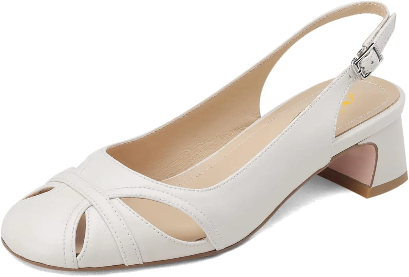SHODENSE Women Slingback Low Chunky Heels Square Toe Pumps Cut Out 2 Inch Mid Block Heel Slip On Dress Shoes Buckle Strap Backless Sandals Comfort Retro Casual Office Wedding Party 4-11 M US
