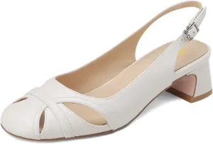 SHODENSE Women Slingback Low Chunky Heels Square Toe Pumps Cut Out 2 Inch Mid Block Heel Slip On Dress Shoes Buckle Strap Backless Sandals Comfort Retro Casual Office Wedding Party 4-11 M US