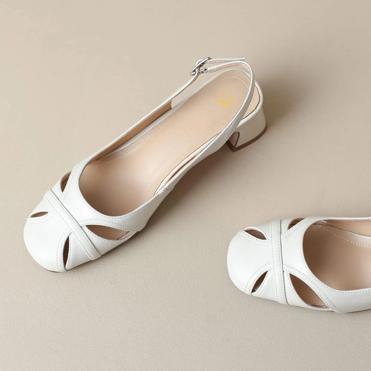 SHODENSE Women Slingback Low Chunky Heels Square Toe Pumps Cut Out 2 Inch Mid Block Heel Slip On Dress Shoes Buckle Strap Backless Sandals Comfort Retro Casual Office Wedding Party 4-11 M US
