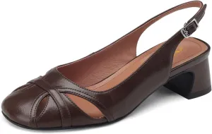 SHODENSE Women Slingback Low Chunky Heels Square Toe Pumps Cut Out 2 Inch Mid Block Heel Slip On Dress Shoes Buckle Strap Backless Sandals Comfort Retro Casual Office Wedding Party 4-11 M US