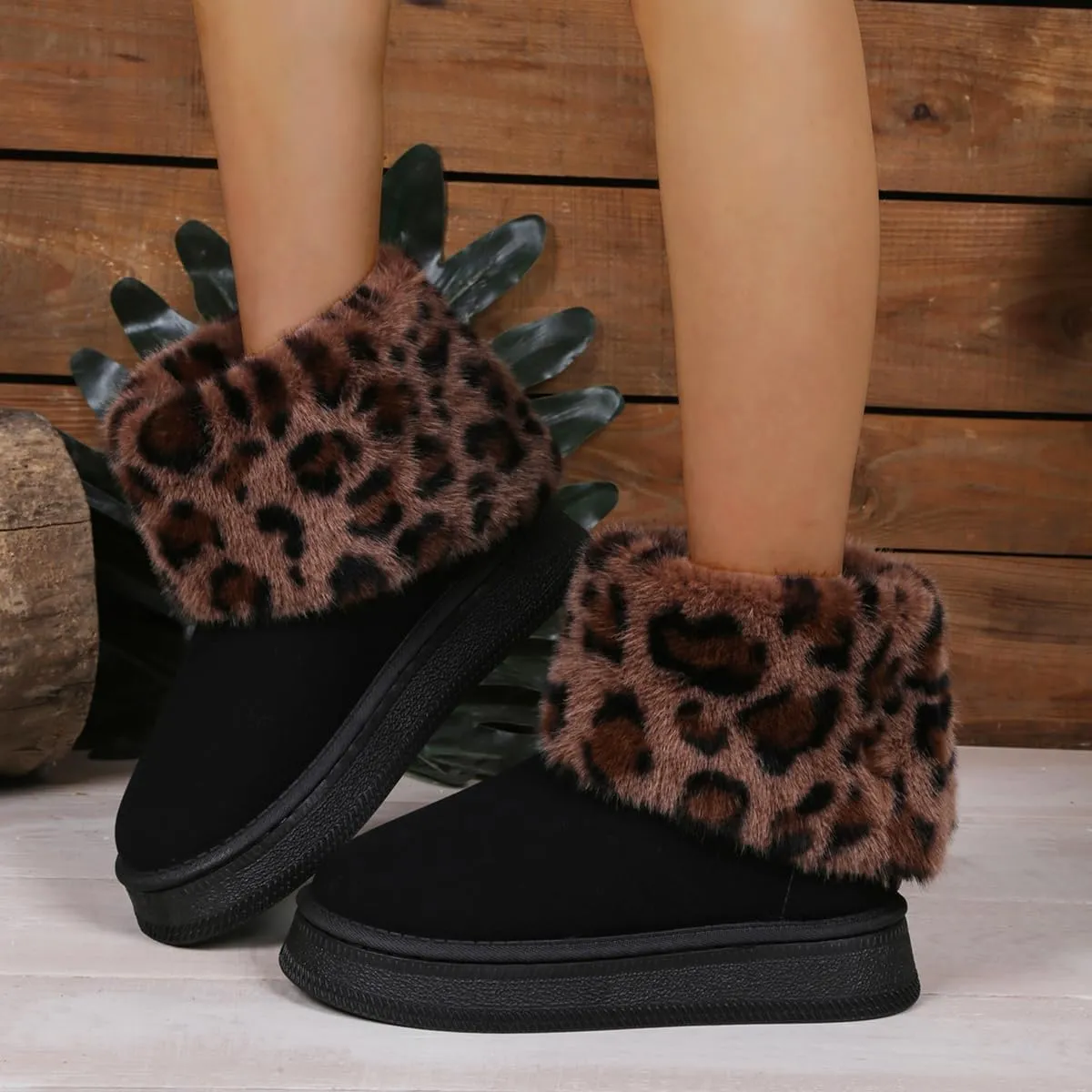 Snow Boots for Women Suede Faux Fur Lining Anti-Slip Winter Snow Warm Plush Booties Slip On Short Ankle Boots