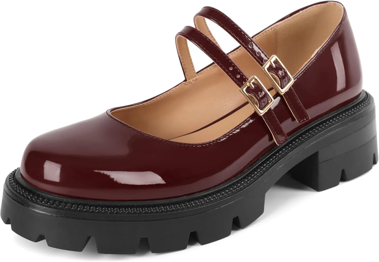 Soireelady Womens Chunky Mary Janes Platform Low Heel Pumps Round Toe Ankle Strap Oxford Uniform Dress Shoes 2 Inch