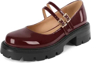 Soireelady Womens Chunky Mary Janes Platform Low Heel Pumps Round Toe Ankle Strap Oxford Uniform Dress Shoes 2 Inch