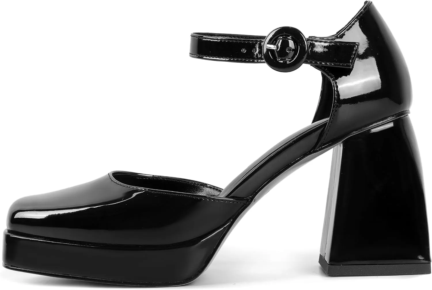 Soireelady Womens Chunky Platform Heels, Mary Jane Shoes Block Heel Pumps, High Heel Square Toe D'Orsay Heels Ankle Strap Dress Shoes 4 Inch
