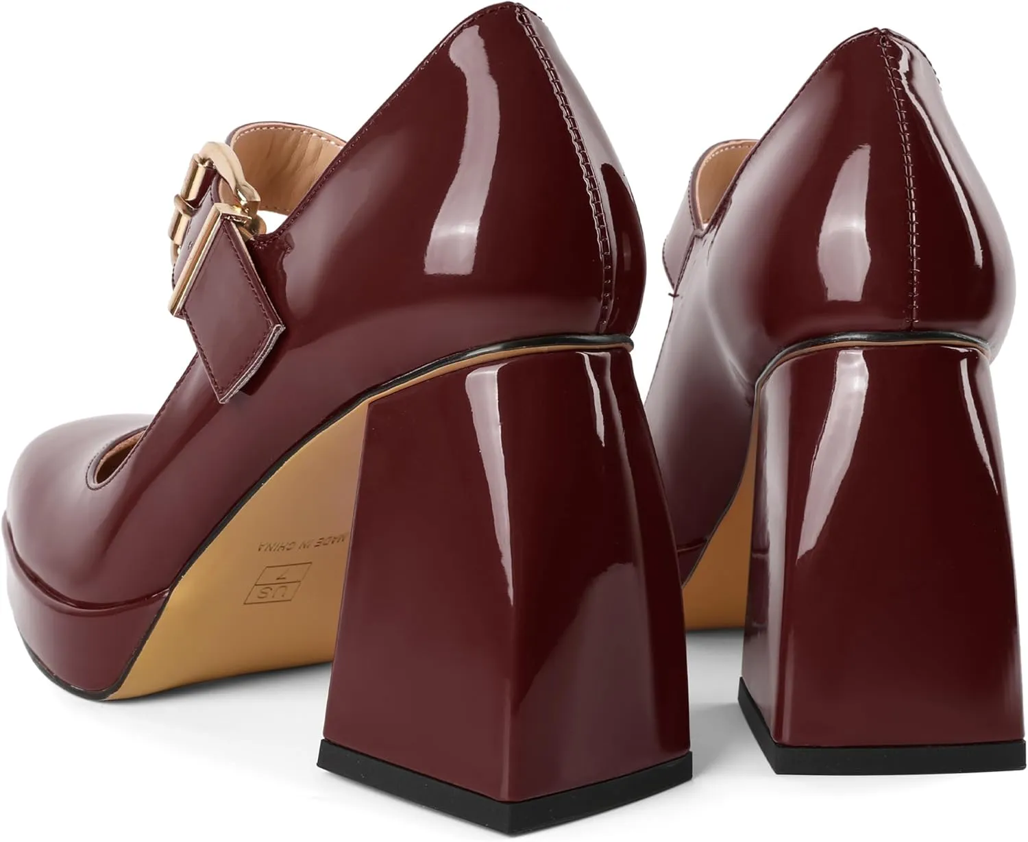 Soireelady Womens Chunky Platform Heels, Mary Jane Shoes Block Heel Pumps, High Heel Square Toe Heels Ankle Strap Dress Shoes Comfort Fashion 4 Inch