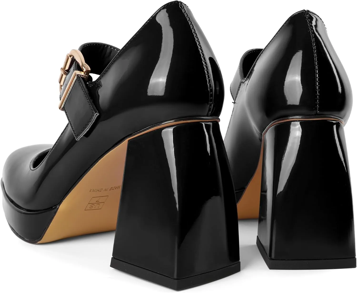Soireelady Womens Chunky Platform Heels, Mary Jane Shoes Block Heel Pumps, High Heel Square Toe Heels Ankle Strap Dress Shoes Comfort Fashion 4 Inch
