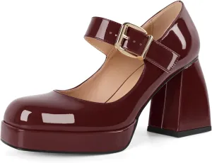 Soireelady Womens Chunky Platform Heels, Mary Jane Shoes Block Heel Pumps, High Heel Square Toe Heels Ankle Strap Dress Shoes Comfort Fashion 4 Inch