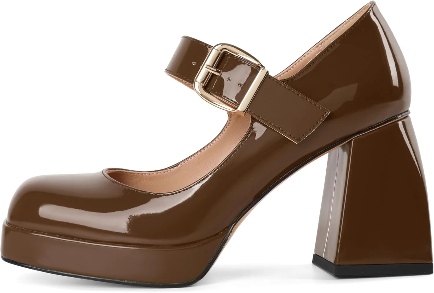Soireelady Womens Chunky Platform Heels, Mary Jane Shoes Block Heel Pumps, High Heel Square Toe Heels Ankle Strap Dress Shoes Comfort Fashion 4 Inch