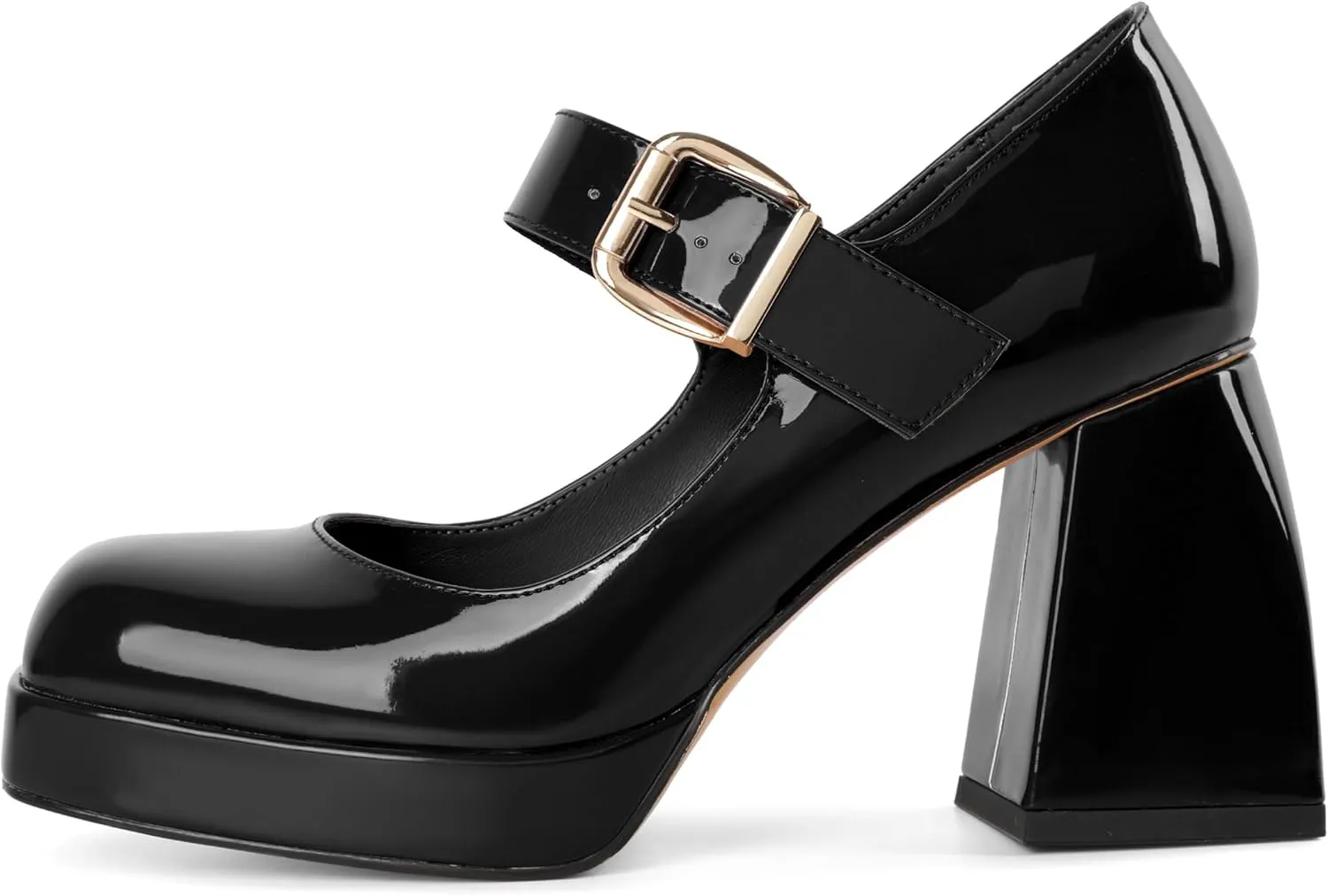 Soireelady Womens Chunky Platform Heels, Mary Jane Shoes Block Heel Pumps, High Heel Square Toe Heels Ankle Strap Dress Shoes Comfort Fashion 4 Inch