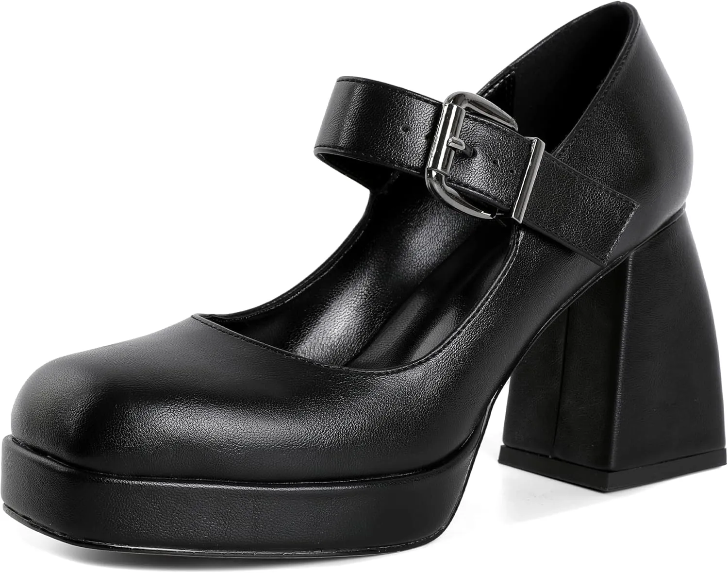 Soireelady Womens Chunky Platform Heels, Mary Jane Shoes Block Heel Pumps, High Heel Square Toe Heels Ankle Strap Dress Shoes Comfort Fashion 4 Inch