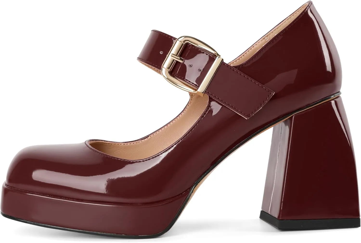 Soireelady Womens Chunky Platform Heels, Mary Jane Shoes Block Heel Pumps, High Heel Square Toe Heels Ankle Strap Dress Shoes Comfort Fashion 4 Inch
