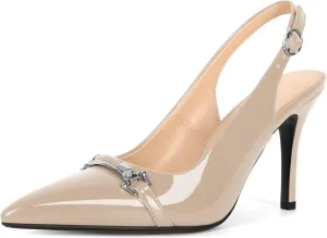 Soireelady Women's Slingback Heels Pointed Toe Stilettos High Heel Pumps Silver Buckle Strap Fashion Shoes 3.5 Inches