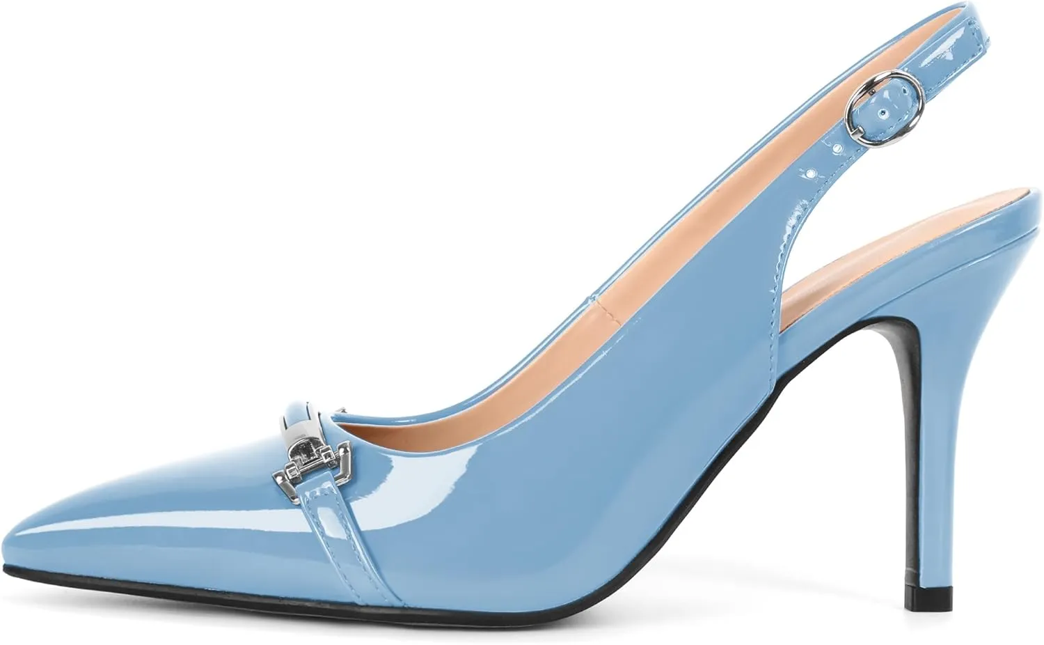 Soireelady Women's Slingback Heels Pointed Toe Stilettos High Heel Pumps Silver Buckle Strap Fashion Shoes 3.5 Inches