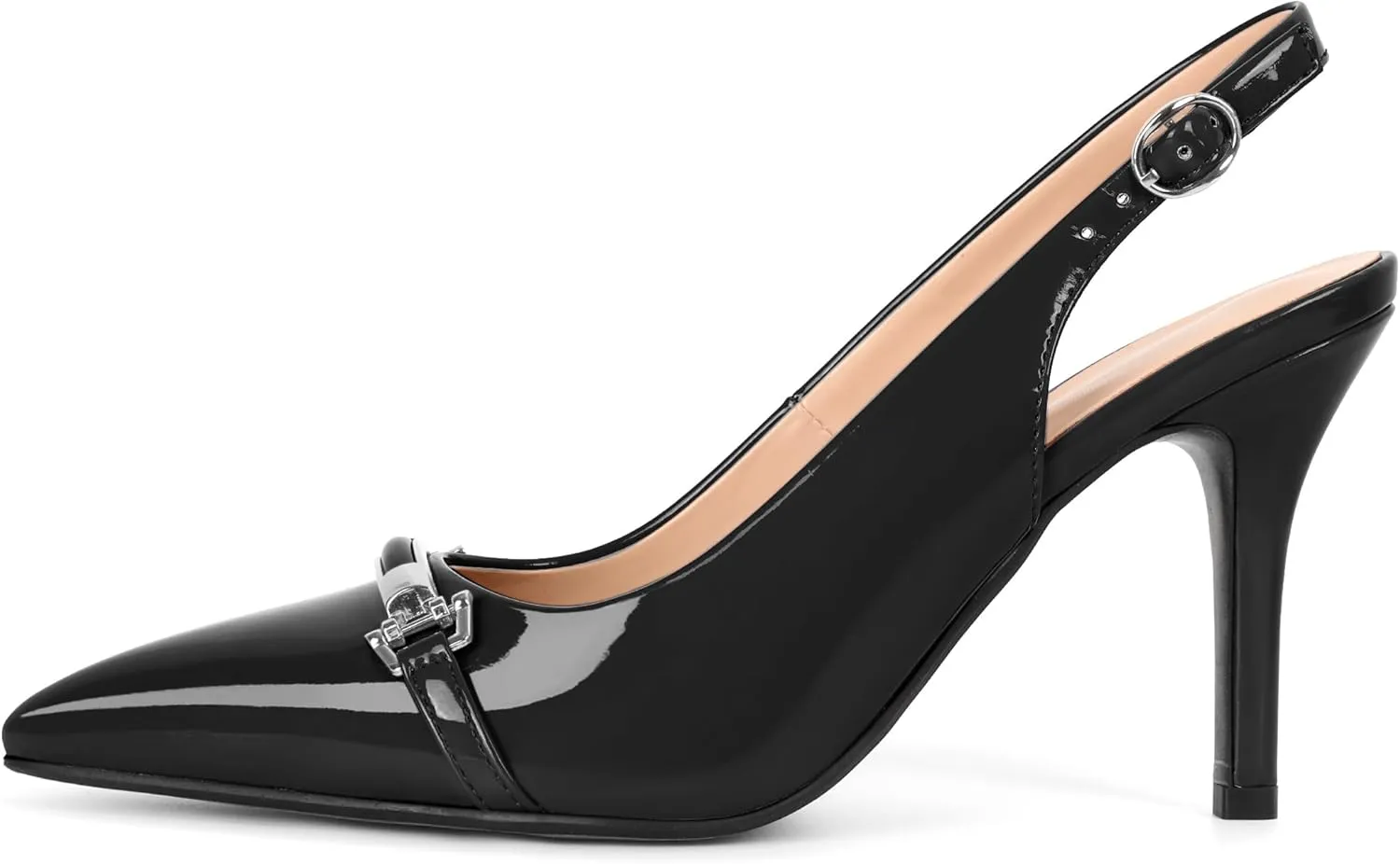 Soireelady Women's Slingback Heels Pointed Toe Stilettos High Heel Pumps Silver Buckle Strap Fashion Shoes 3.5 Inches