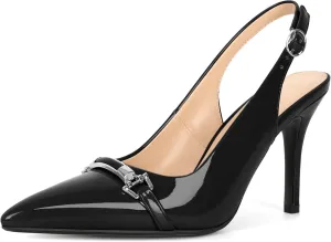 Soireelady Women's Slingback Heels Pointed Toe Stilettos High Heel Pumps Silver Buckle Strap Fashion Shoes 3.5 Inches