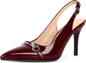 Soireelady Women's Slingback Heels Pointed Toe Stilettos High Heel Pumps Silver Buckle Strap Fashion Shoes 3.5 Inches