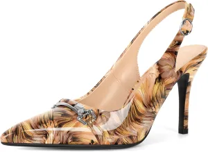 Soireelady Women's Slingback Heels Pointed Toe Stilettos High Heel Pumps Silver Buckle Strap Fashion Shoes 3.5 Inches